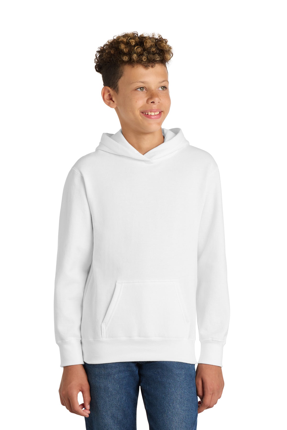 Port & Co Youth Fan Favorite Fleece Pullover Hooded Sweatshirt - White