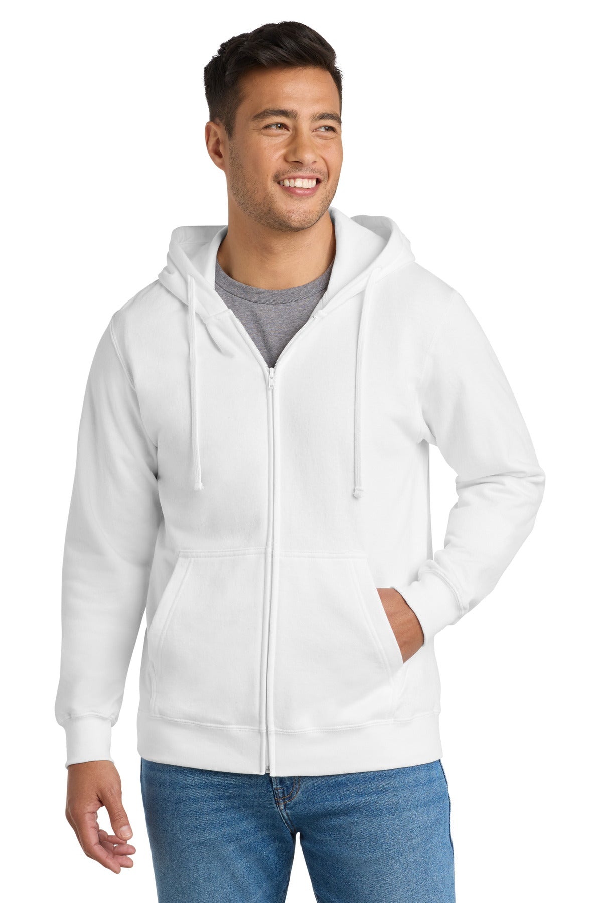 Port & Co Fan Favorite Fleece Full-Zip Hooded Sweatshirt - White