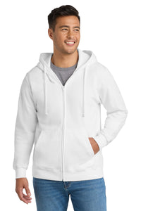 Port & Co Fan Favorite Fleece Full-Zip Hooded Sweatshirt - White
