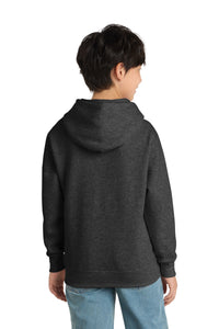 Port & Co Youth Core Fleece Pullover Hooded Sweatshirt - Dark Heather Grey Back