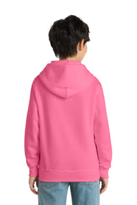 Port & Co Youth Core Fleece Pullover Hooded Sweatshirt - Neon Pink Back