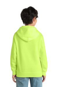 Port & Co Youth Core Fleece Pullover Hooded Sweatshirt - Neon Yellow Back