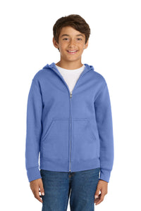 Port & Co Youth Core Fleece Full-Zip Hooded Sweatshirt - Carolina Blue