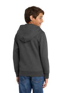 Port & Co Youth Core Fleece Full-Zip Hooded Sweatshirt - Charcoal Back