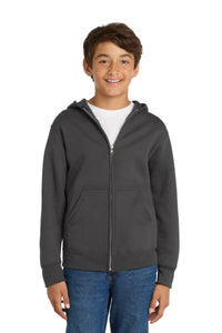Port & Co Youth Core Fleece Full-Zip Hooded Sweatshirt - Charcoal