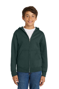 Port & Co Youth Core Fleece Full-Zip Hooded Sweatshirt - Dark Green