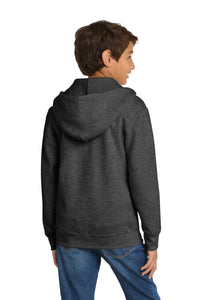 Port & Co Youth Core Fleece Full-Zip Hooded Sweatshirt - Dark Heather Grey Back