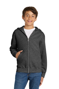 Port & Co Youth Core Fleece Full-Zip Hooded Sweatshirt - Dark Heather Grey