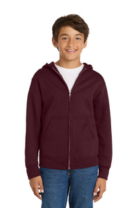 Port & Co Youth Core Fleece Full-Zip Hooded Sweatshirt - Maroon
