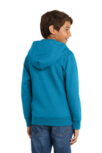 Port & Co Youth Core Fleece Full-Zip Hooded Sweatshirt - Neon Blue Back
