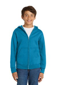 Port & Co Youth Core Fleece Full-Zip Hooded Sweatshirt - Neon Blue