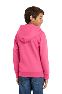 Port & Co Youth Core Fleece Full-Zip Hooded Sweatshirt - Neon Pink Back