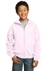 Port & Co Youth Core Fleece Full-Zip Hooded Sweatshirt - Pale Pink
