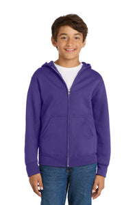 Port & Co Youth Core Fleece Full-Zip Hooded Sweatshirt - Purple