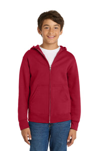 Port & Co Youth Core Fleece Full-Zip Hooded Sweatshirt - Red