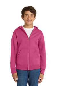 Port & Co Youth Core Fleece Full-Zip Hooded Sweatshirt - Sangria