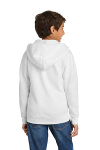 Port & Co Youth Core Fleece Full-Zip Hooded Sweatshirt - White Back