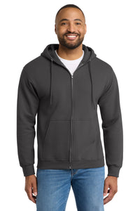 Port & Co Essential Fleece Full-Zip Hooded Sweatshirt - Charcoal