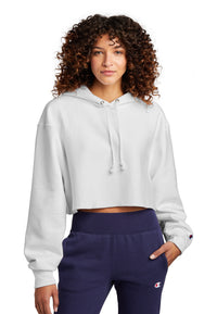 Champion   Women's Reverse Weave   Cropped Cut-Off Hooded Sweatshirt RW01W - White