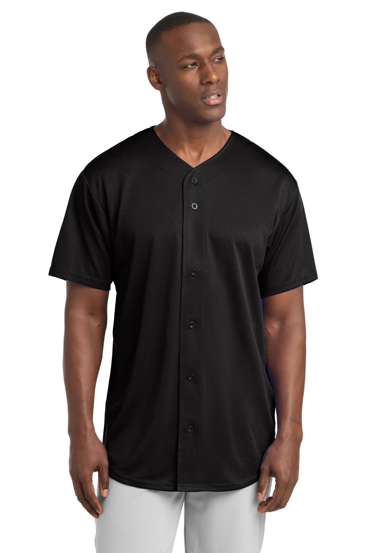 Sport-Tek PosiCharge Tough Mesh Full-Button Jersey - Black