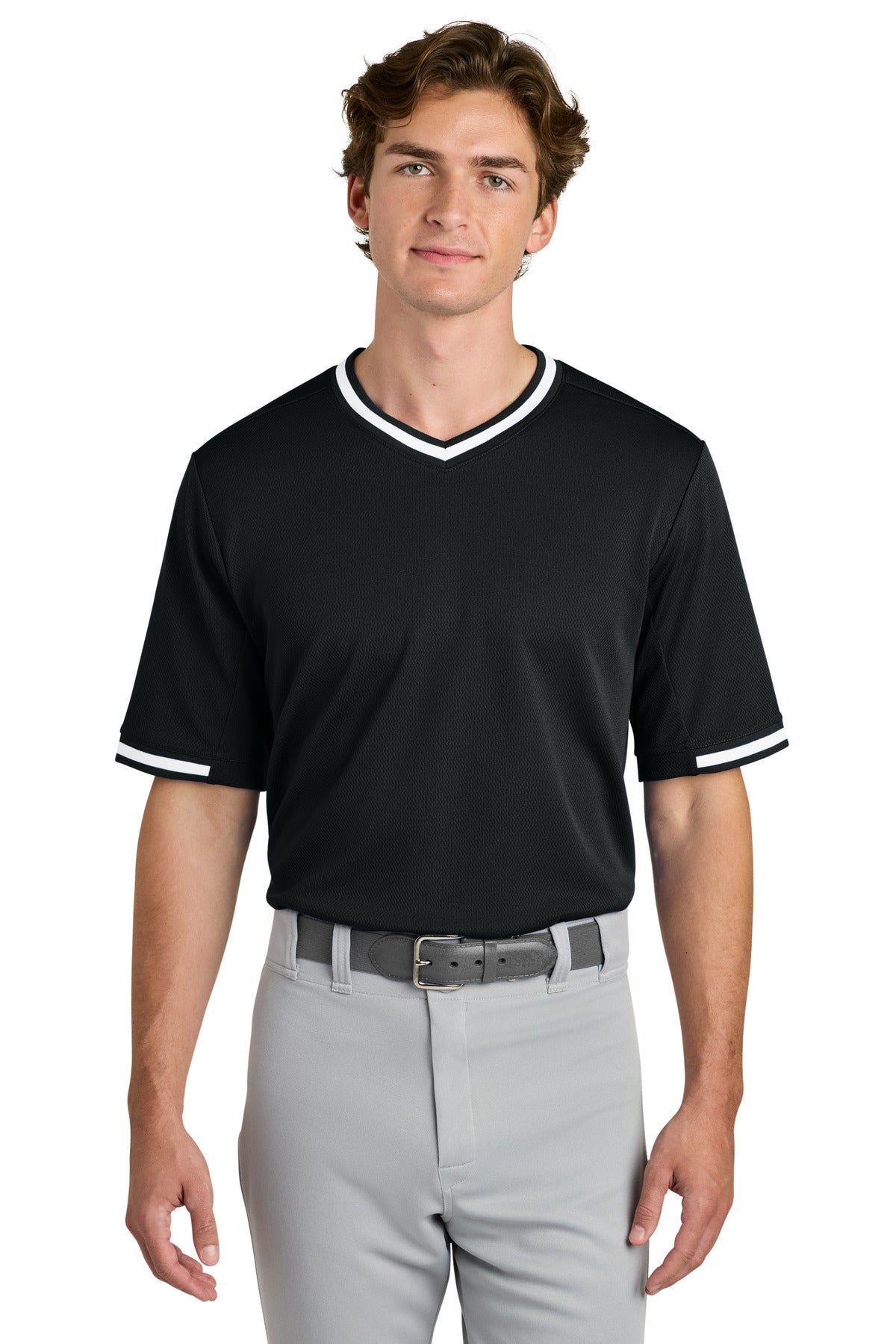 Sport-Tek Tough Mesh V-Neck Baseball Jersey ST221 - Black