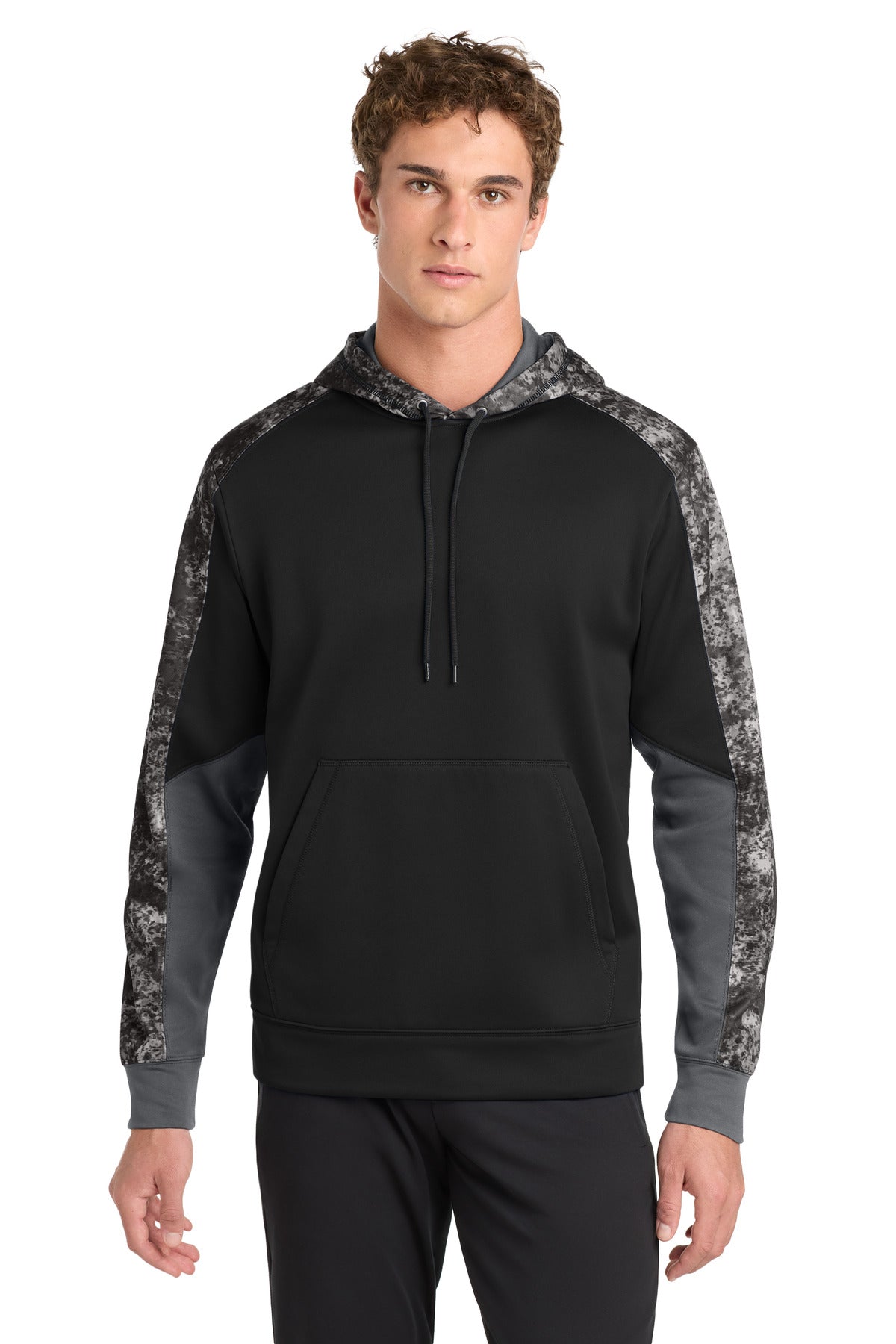 Sport-Tek Sport-Wick Mineral Freeze Fleece Colorblock Hooded Pullover - Black/ Black