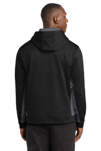 Sport-Tek Sport-Wick Fleece Colorblock Hooded Pullover - Black/ Dark Smoke Grey Back