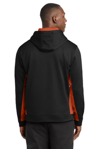 Sport-Tek Sport-Wick Fleece Colorblock Hooded Pullover - Black/ Deep Orange Back