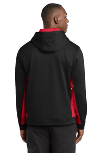 Sport-Tek Sport-Wick Fleece Colorblock Hooded Pullover - Black/ Deep Red Back