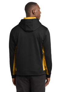 Sport-Tek Sport-Wick Fleece Colorblock Hooded Pullover - Black/ Gold Back