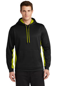 Sport-Tek Sport-Wick Fleece Colorblock Hooded Pullover - Black/ Safety Yellow