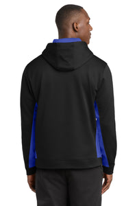Sport-Tek Sport-Wick Fleece Colorblock Hooded Pullover - Black/ True Royal Back