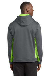 Sport-Tek Sport-Wick Fleece Colorblock Hooded Pullover - Dark Smoke Grey/ Lime Shock Back