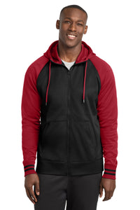 Sport-Tek Sport-Wick Varsity Fleece Full-Zip Hooded Jacket - Black/ Deep Red