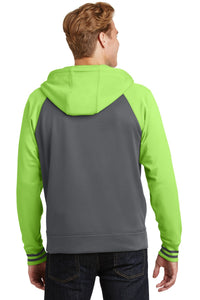 Sport-Tek Sport-Wick Varsity Fleece Full-Zip Hooded Jacket - Dark Smoke Grey/ Lime Shock Back