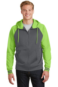 Sport-Tek Sport-Wick Varsity Fleece Full-Zip Hooded Jacket - Dark Smoke Grey/ Lime Shock