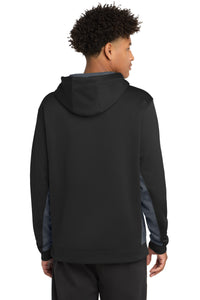 Sport-Tek Sport-Wick CamoHex Fleece Colorblock Hooded Pullover - Black/ Dark Smoke Grey Back