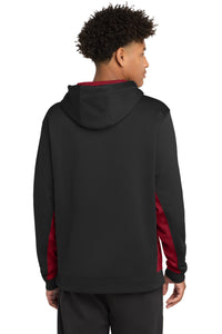 Sport-Tek Sport-Wick CamoHex Fleece Colorblock Hooded Pullover - Black/ Deep Red Back