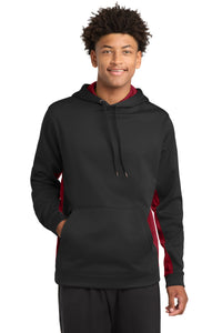 Sport-Tek Sport-Wick CamoHex Fleece Colorblock Hooded Pullover - Black/ Deep Red