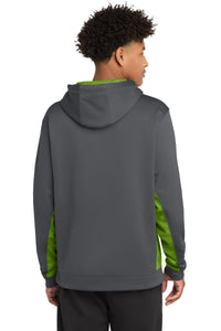 Sport-Tek Sport-Wick CamoHex Fleece Colorblock Hooded Pullover - Dark Smoke Grey/ Lime Shock Back