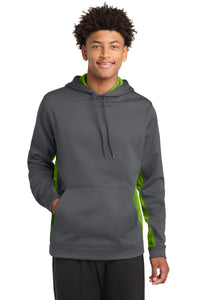 Sport-Tek Sport-Wick CamoHex Fleece Colorblock Hooded Pullover - Dark Smoke Grey/ Lime Shock