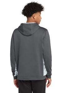 Sport-Tek Sport-Wick CamoHex Fleece Colorblock Hooded Pullover - Dark Smoke Grey/ White Back