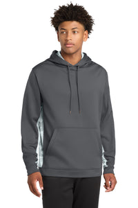 Sport-Tek Sport-Wick CamoHex Fleece Colorblock Hooded Pullover - Dark Smoke Grey/ White