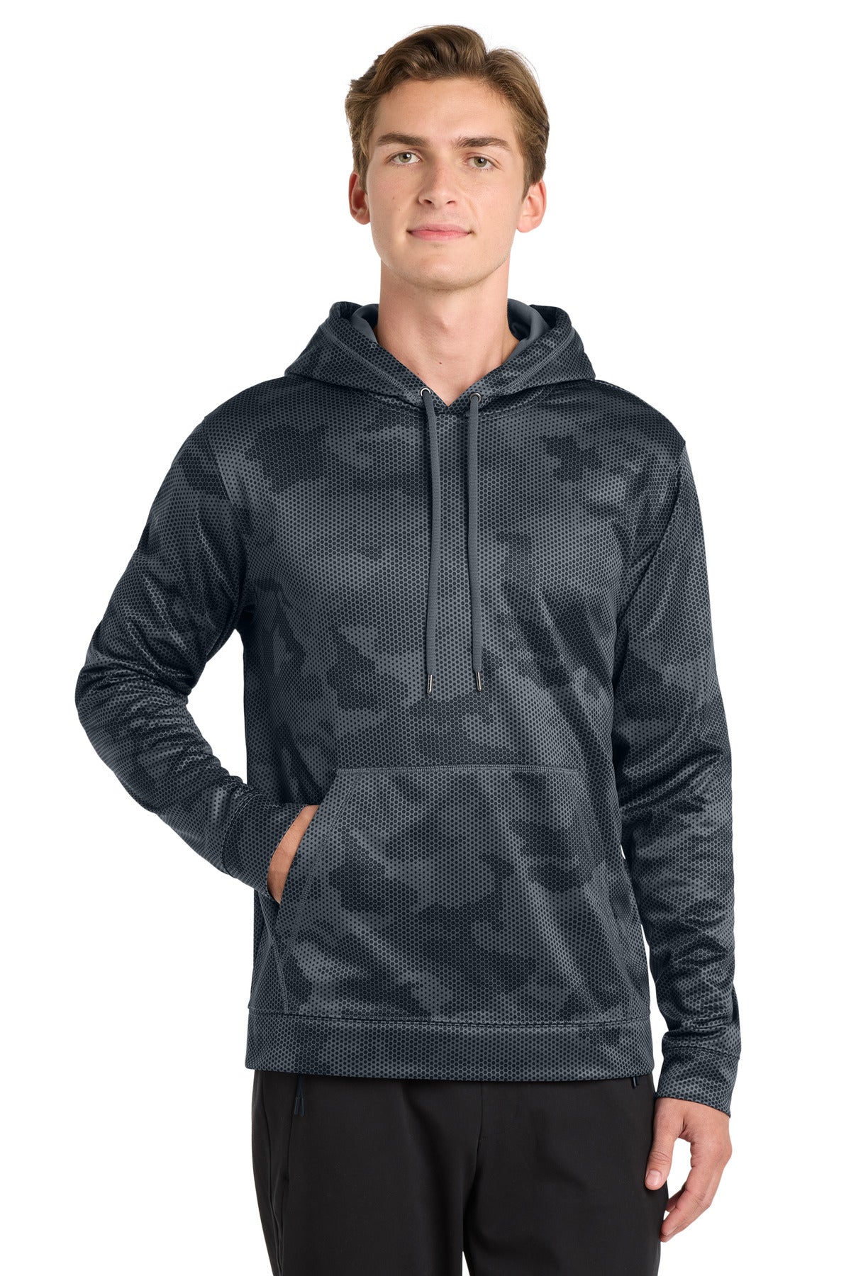 Sport-Tek Sport-Wick CamoHex Fleece Hooded Pullover - Dark Smoke Grey
