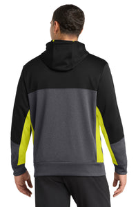 Sport-Tek Tech Fleece Colorblock Full-Zip Hooded Jacket - Black/ Graphite Heather/ Citron Back
