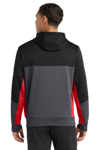 Sport-Tek Tech Fleece Colorblock Full-Zip Hooded Jacket - Black/ Graphite Heather/ True Red Back