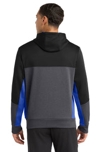 Sport-Tek Tech Fleece Colorblock Full-Zip Hooded Jacket - Black/ Graphite Heather/ True Royal Back