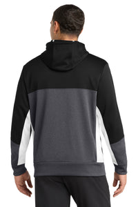 Sport-Tek Tech Fleece Colorblock Full-Zip Hooded Jacket - Black/ Graphite Heather/ White Back