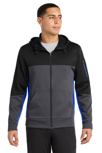 Sport-Tek Tech Fleece Colorblock Full-Zip Hooded Jacket - Black/ Graphite Heather/ True Royal