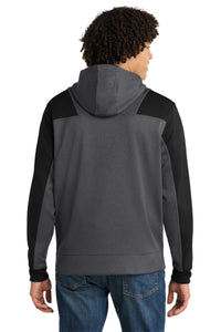Sport-Tek  Tech Fleece Colorblock 1/4-Zip Hooded Sweatshirt - Graphite Heather/ Black Back